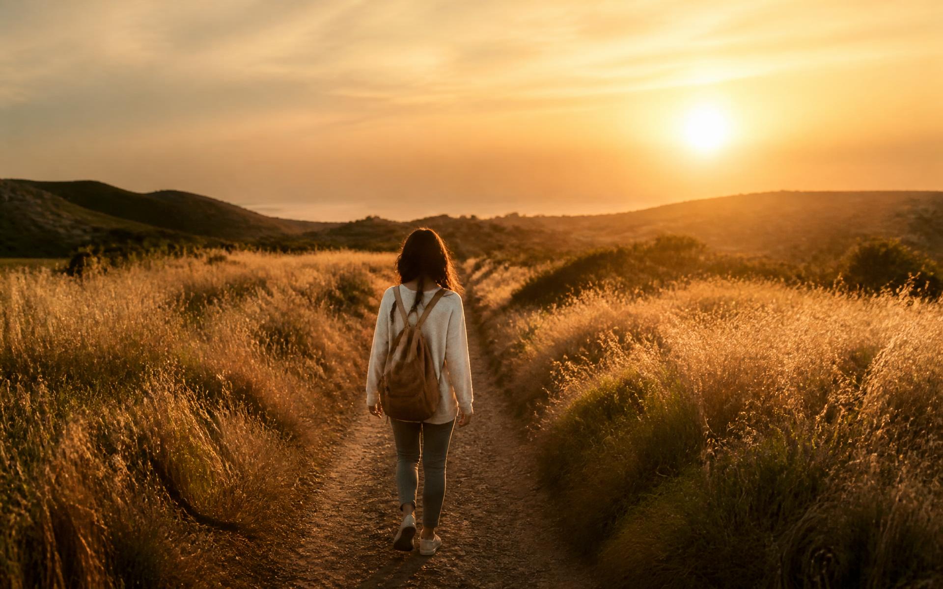 Persona caminando por un sendero al amanecer